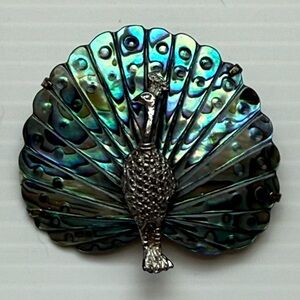 Vintage 1949’s G. D. Beatson paua Abalone Silver Tone Peacock Brooch Pin Bird